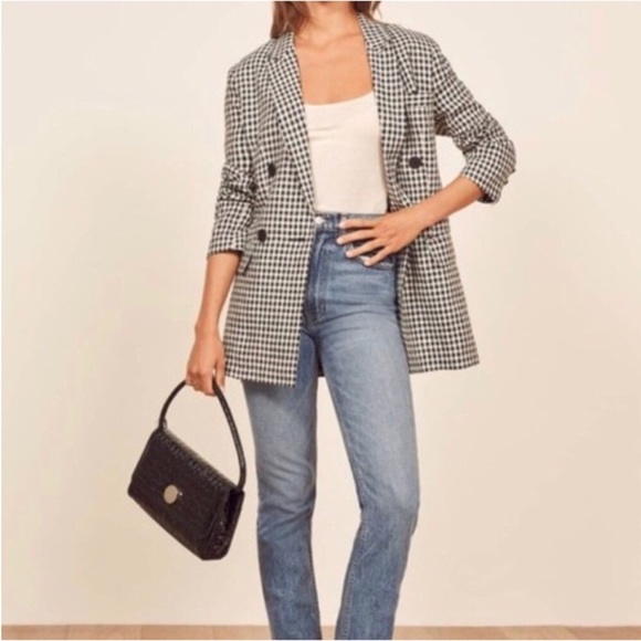 Reformation Jackets & Blazers - Reformation Rae black checkered / gingham print blazer jacket Size XS